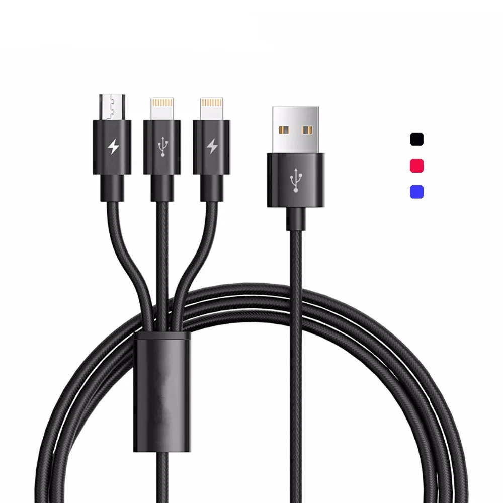 Микро USB кабель 3-в-1 кабель быстрой зарядки для huawei Mate20 Pro для IPhone X XS MAX мобильного телефона данных Тип-C кабель для samsung S9 S8