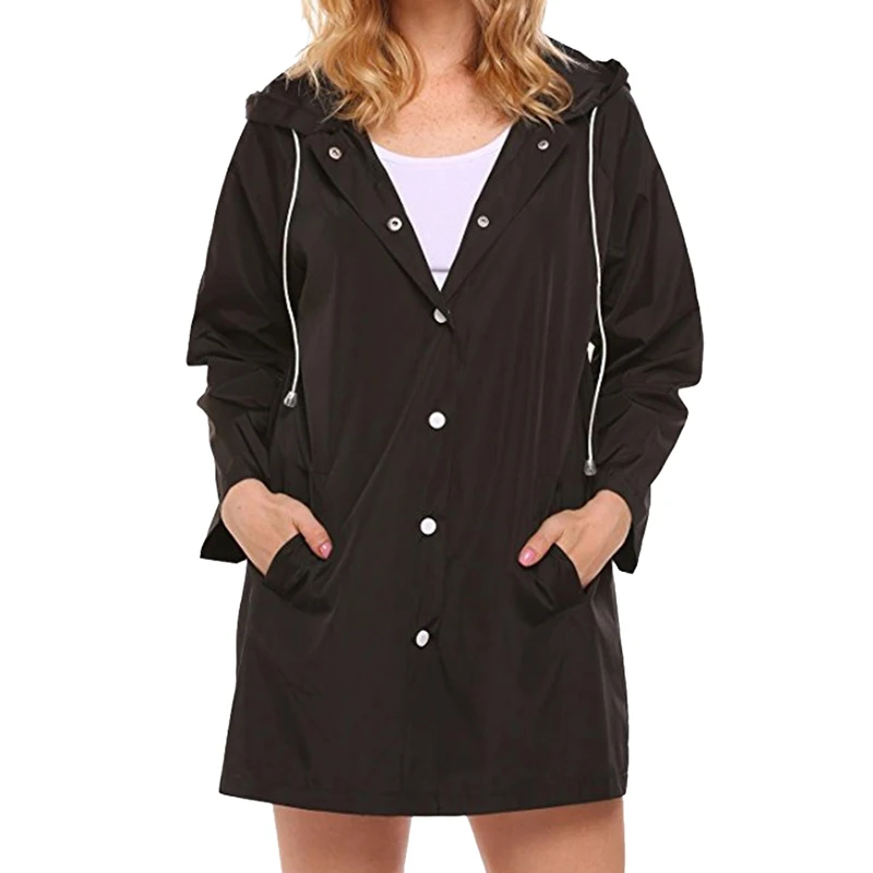 Осенняя ветровка на молнии для женщин, ветрозащитная куртка для спорта на открытом воздухе, походные куртки, Женская длинная куртка, пальто для девочек, ветрозащитное пальто для кемпинга - Цвет: black rain coat