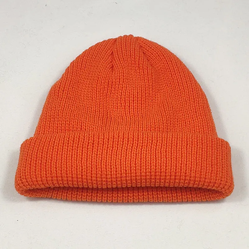 Short Plain Cuffed Hat Beanies Women Men Winter Knit Skull Cap Hip Hop Streetwear Neon Yellow Neon Orange Bright Green