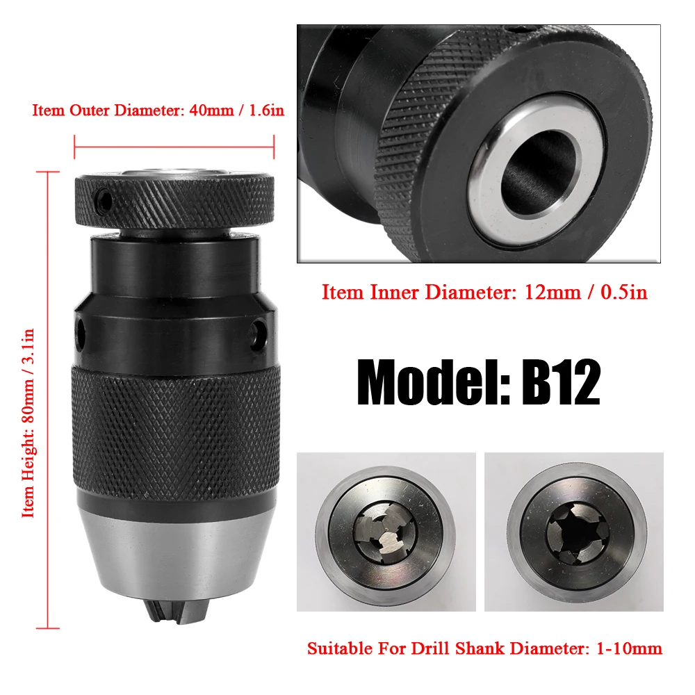 

Hot New Keyless Light Duty Professional Drill Chuck For Machine Tools And Portable Tools Alloy B12 1-10mm Self-locking Click Ada