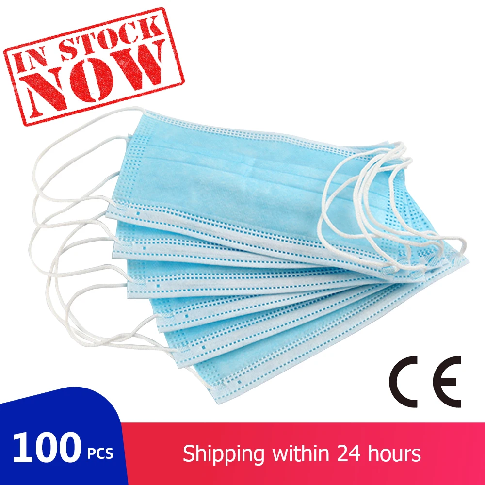 

Mask 100pcs Disposable Mouth Mask 3 Layer Non-woven Face Masks Protective Cover Masks