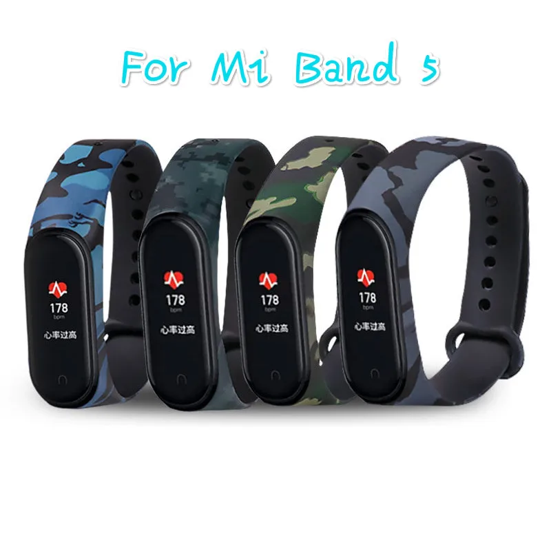Камуфляжный ремешок для mi band 5 мягкий силиконовый браслет xiao NFC сменные ремешки