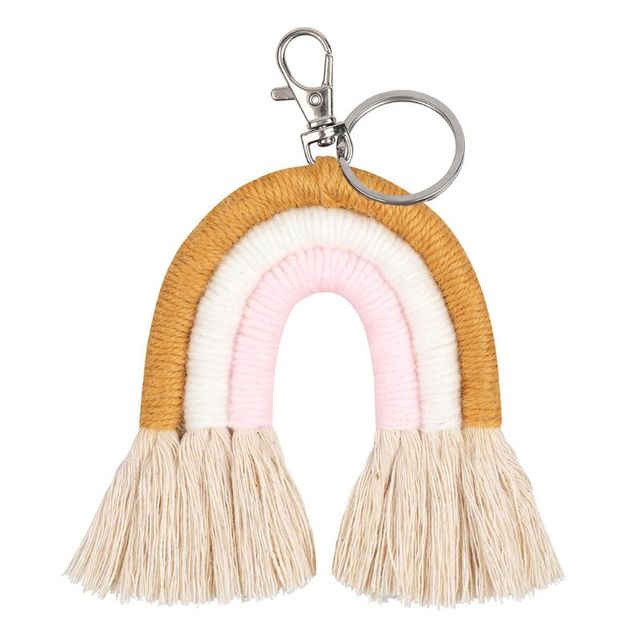 Rainbow Keychains for Women Tassel Macrame Keyrings Key Holder Jewelry P31B