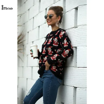 

Imcute 2020 New Women's Santa Crew Neck Long Sleeve Sweater Loose Knit Pullover Jumper Tops