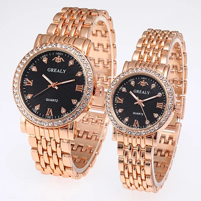 rose gold Наручные часы для влюбленных, модные часы со стразами, циферблат, сплав, ремешок, часы для женщин, мужчин, деловые часы, toop, горячая Распродажа - Цвет: rose gold