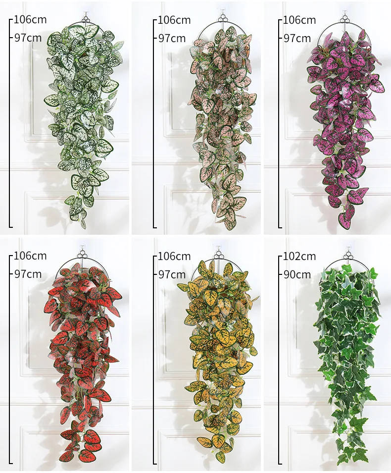 100 см искусственные растения Подвесные вьющиеся растения Свадебные украшения сада поддельные растения декор для стен Зеленые Листья лозы украшения