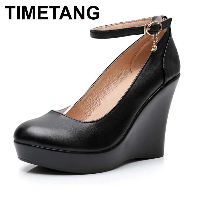 TIMETANGFashion Ремешок на щиколотке высокие туфли-лодочки платформе Обувь танкетке для