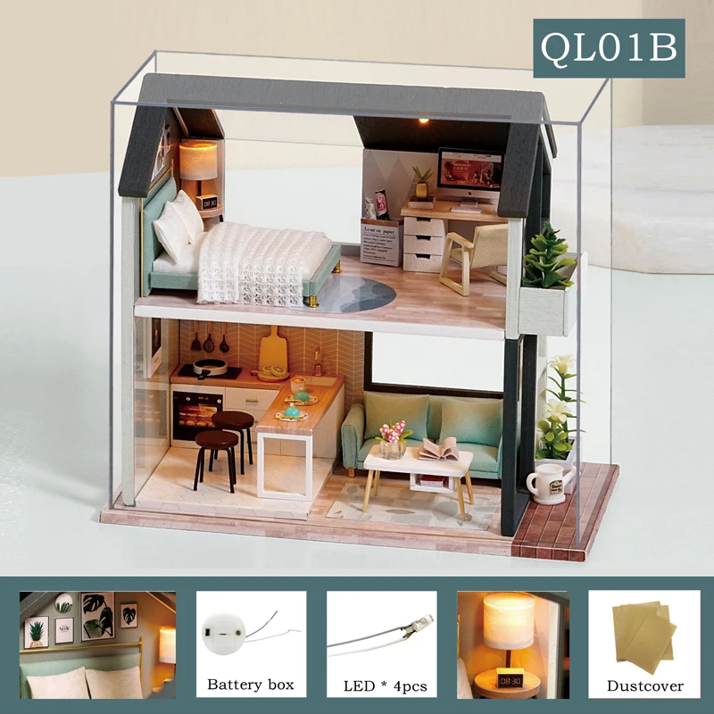 CUTEBEE DIY Doll House Wooden Doll Houses Miniature Dollhouse Furniture Kit with LED Toys for children Christmas Gift QT05 13