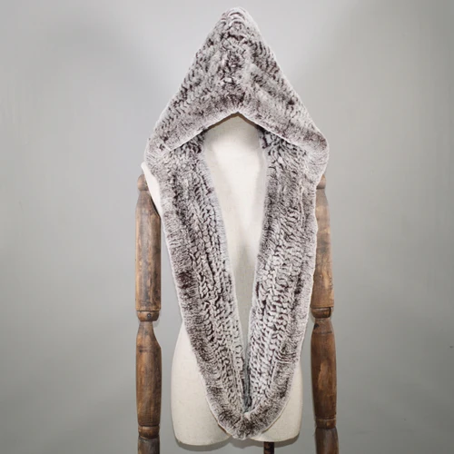 Hot Sale Winter Knitted Real Rex Rabbit Fur Hat Scarf Women Rex Rabbit Fur Cap Scarves Quality Natural Rex Rabbit Fur Poncho Hat - Color: color 15