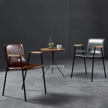 

Modern Classic Nordic Design Luxury Fashion Popular Dining Furniture Loft Metal Arm Cafe Leisure Living Room PU Leather Chair