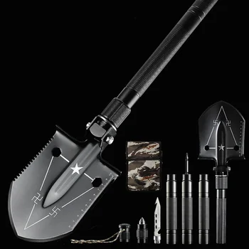

Military Folding Shovel Multi Functional Survival Outdoor Anti-slip Shovel Black Portable Foldable Steel Shovel