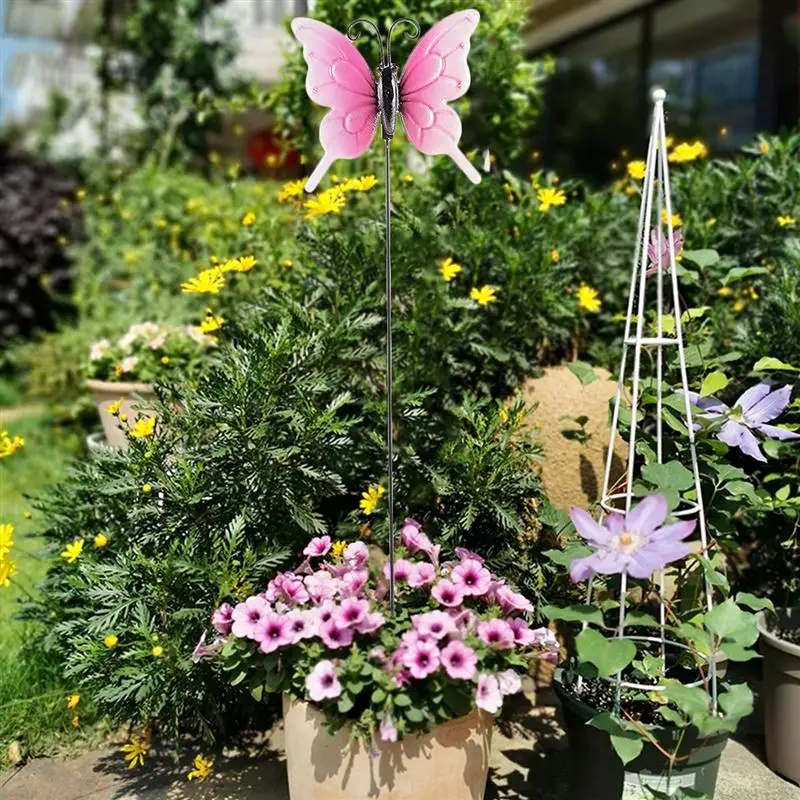 1pc Pretty Garden Plug-In Decor Butterflies Receptacle Stylish Metal Ornament Garden Yard Decor
