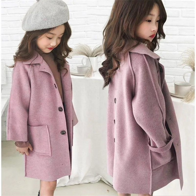 Детская одежда осенне-зимнее длинное пальто для девочек, стиль, брендовый дизайн Детская шерстяная куртка в японском и корейском стиле верхняя одежда для девочек