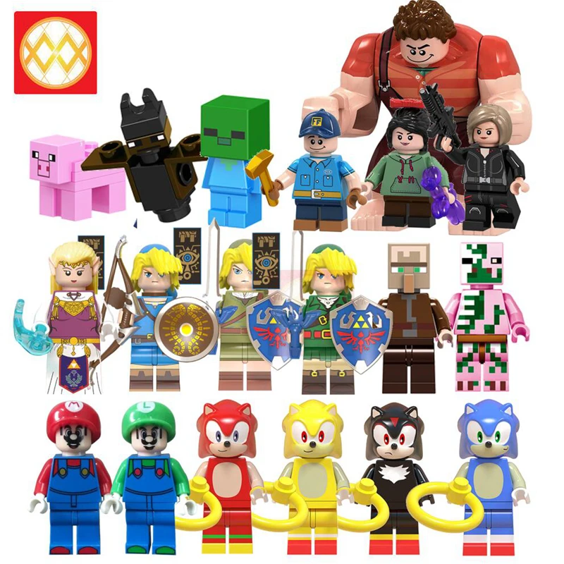 

single sale Classic Cartoon Game Bricks Princess Zelda Link Ralph Felix Vanellope Super Mario Luigui My World Villager model Action Collection Assemble new year Building Blocks Collection Education toys for Children