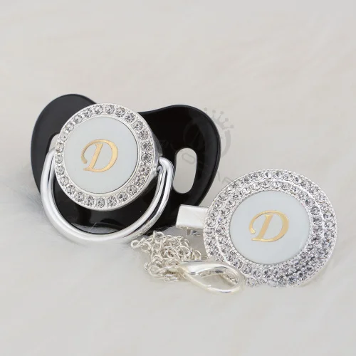MIYOCAR bling имя инициалы буквы D Красивая шикарная соска и соска клип набор BPA бесплатно пустышка bling babyshower подарок LD-1 - Цвет: LD-4 -1  6-18M