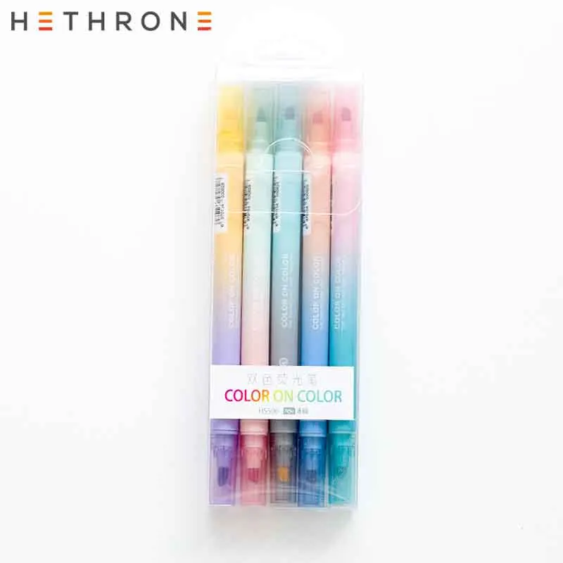 Hethrone, 5 шт., двойные цветные маркеры, ручка для рисования, Перманентная краска, ручка, масляная краска, принадлежности, маркеры, двойная ручка для граффити, сделай сам, gif - Цвет: 5pcs