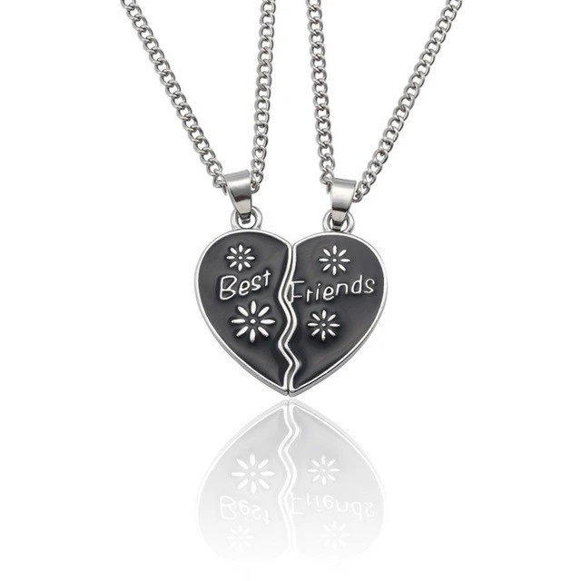 Fashion Best Friends Honey Love Couple Pendant Necklace 2 Pcs/ Set Rainbow Broken Heart BFF Good Friends Friendship Jewelry Gift 24