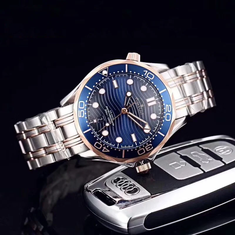 

Luxury Brand New Men Automatic Mechanical Watch Silver Black Blue James Bond 007 Ceramic Sapphire Glass Back Sport Rose Gold AAA