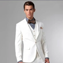 

2022 New Arrival Flat Collar Men's White Suits Hot Sale Custom Made One Button Fashion Casual Wear Blazer 3 Pieces Skinny