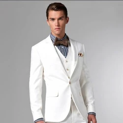 2022 New Arrival Flat Collar Men's White Suits Hot Sale Custom Made One Button Fashion Casual Wear Blazer 3 Pieces Skinny