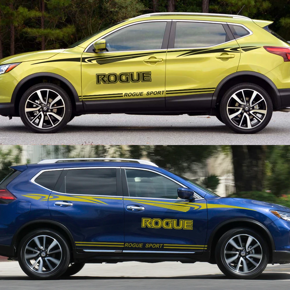 2 шт. для Nissan Rogue Car длинные Боковые Полосатые наклейки виниловая пленка водонепроницаемый авто гоночный Стайлинг Персонализированная Наклейка Автомобильные аксессуары