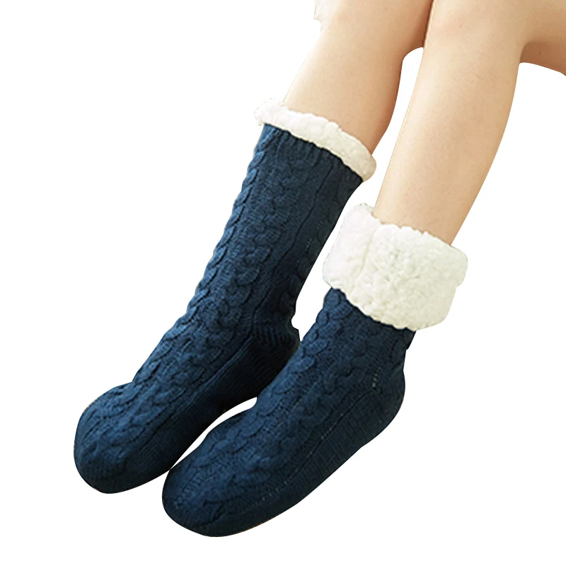 dark blue Теплые носки для женщин бархатные Дышащие анти-замерзающие повседневные домашние носок для сна JS26 - Цвет: dark blue