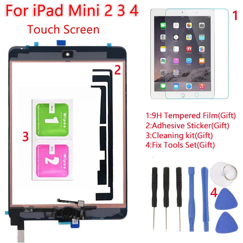 1 шт. для Ipad Mini 1 2 3 4 сенсорный экран планшет для цифрового преобразователя Передняя стеклянная панель с кнопкой+ закаленная пленка+ заменитель инструментов