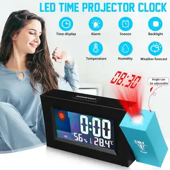 

Digital Projection Alarm Clock LCD Display 180° Rotatable Projection Temperature Thermometer Humidity Hygrometer Wake Up Clock