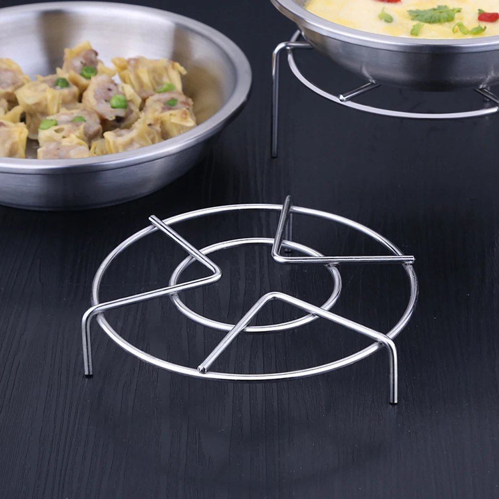 2pcs Durable Round Stainless Steam Rack Trivet Food Cooking Holder Pot Stand