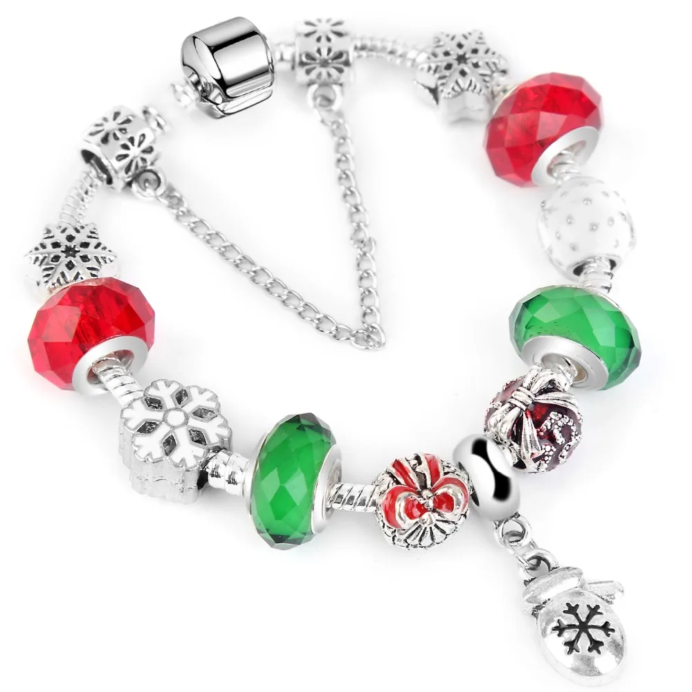 Женский браслет со снежинками, сделай сам, Кристальные бусины, подходят для Pa браслетов и браслетов, ювелирные изделия, рождественский подарок