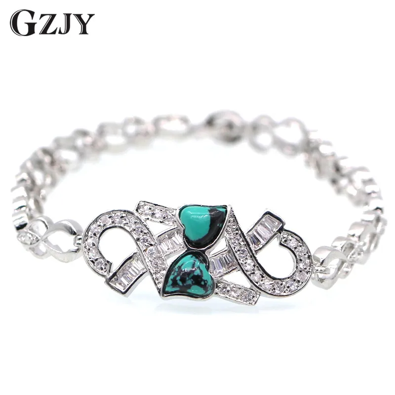 GZJY модные Очаровательные Белые сердце золотистого цвета синий камень и AAA циркониевые браслеты для женщин Свадебные украшения подарок