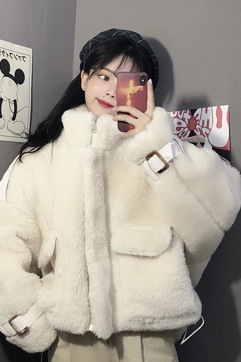 Chaquetas mujer зимняя Корейская флисовая куртка уличная утолщенная Женская куртка однотонная свободная теплая ветровка для женщин