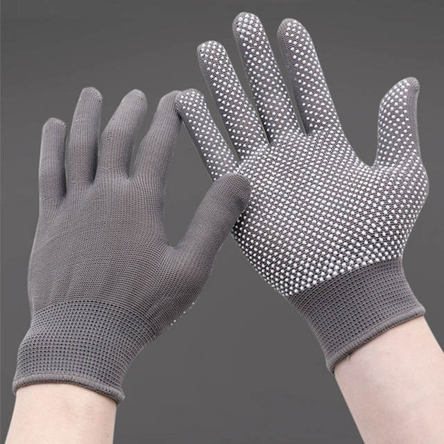 PVC Dot Palm Coated Non-slip Breathable Nylon Work Gloves Lot / 12 Pairs