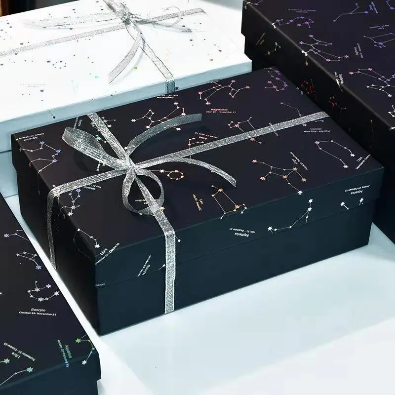 Белая лента с изображением подарочных коробок бант готовая продукция пустая коробка конфетная бумага упаковка коробка упаковка подарочная коробка большого размера пакет звездное небо