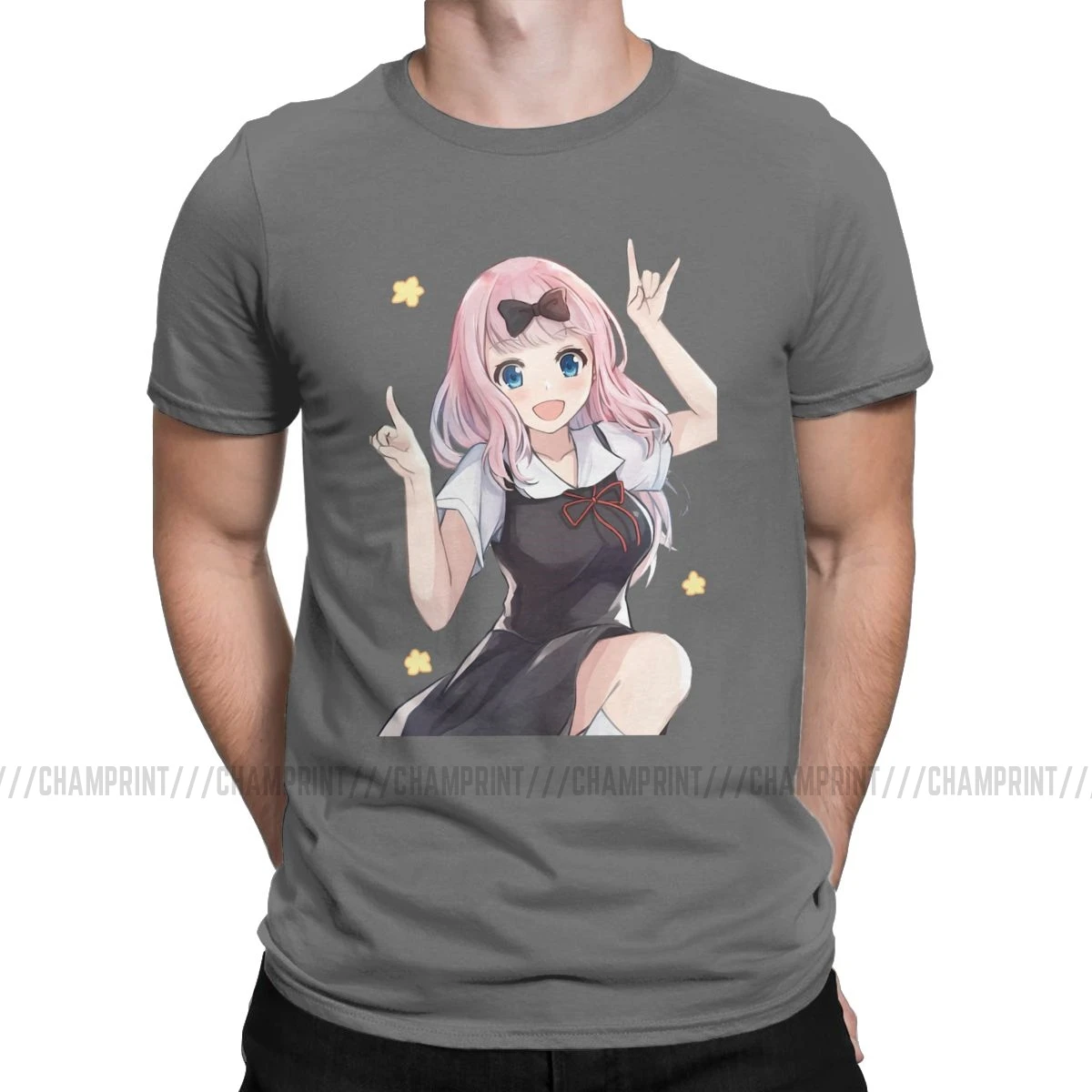 Humor Cute Fujiwara Chika Kaguya Sama Love Is War футболки с аниме рисунком футболки с короткими рукавами одежда с графическим принтом - Цвет: Темно-серый