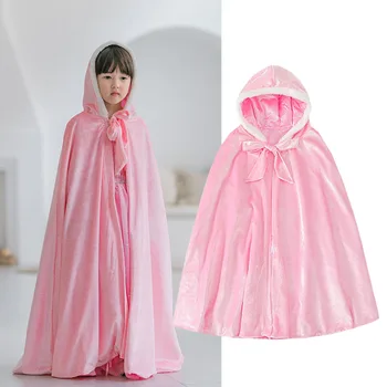 

Girls Cloak Kids Princess Pageant Party Cape Costume 3-12Years Kids Halloween Carnival Cosplay Thick Dress Up Cloak