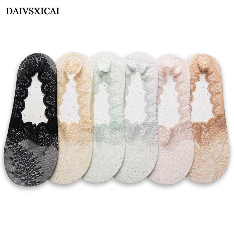 3 пара/лот = 6 кружевных женских носков-лодочек летние модные Нескользящие незаметные женские носки с закрытым носком