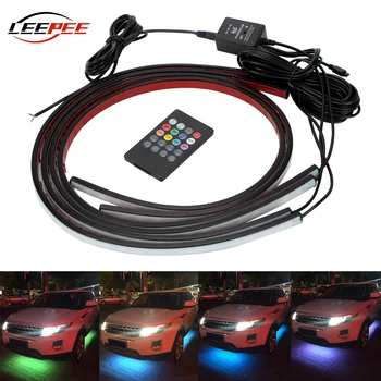 Leepee Auto Bodem Sfeer Lamp Universele Auto Led Decoratieve Strip Neon Light Muziek Actieve Geluid Controle Underbody 4X8 kleuren Leepee Auto Bodem Sfeer Lamp Universele Auto Led Decoratieve Strip Neon Light Muziek Actieve Geluid Controle Underbody 4X8 kleuren