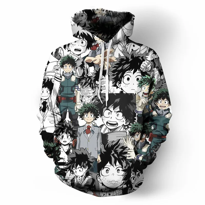 Аниме My Hero Academia Midoriya Izuku толстовка с капюшоном 3D Печатный пуловер полиэстер