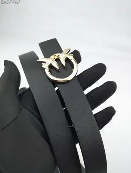 

Swallow Buckle Belts 25mm Fashion Smooth Buckle Black Belts Men Leisure Waistband Women Genuine Leather Casual Strap