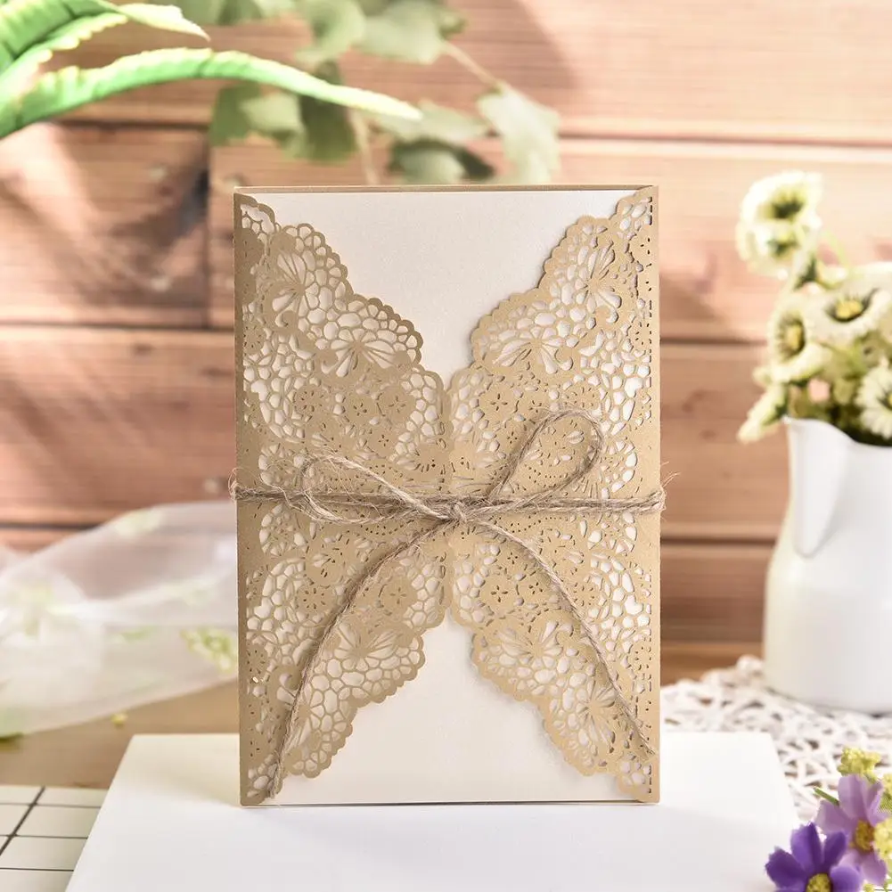  10PCS European Style Elegant Delicate Carved Lace Wedding Party Invitations Cards Congratulation Ca - 4000472031866