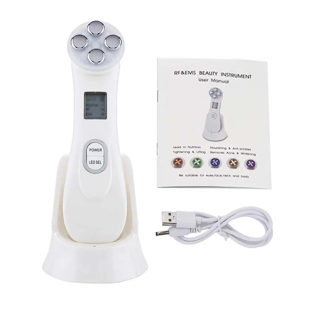  1 Set Deep Face Cleaning Machine Ultrasonic Skin Scrubber Peeling + LED RF&EMS Radio Mesotherapy El