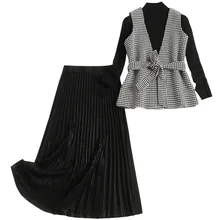 Fall Winter Women's High Quality Sweater+vest+skirt 3 Pieces Women's Set