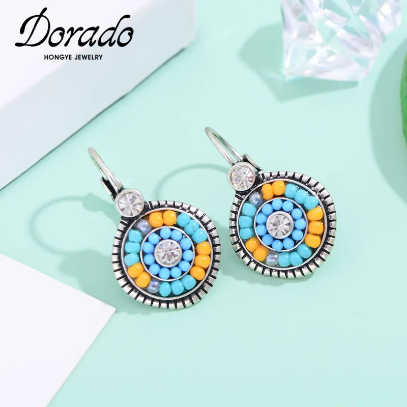 Винтажные круглые висячие серьги Dorado для женщин разноцветные бусины Модный