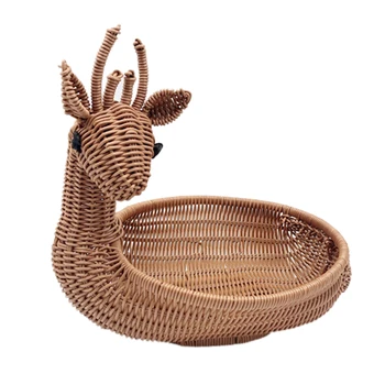 

Hot Rattan Woven Fruit Basket, Imitation Deer Bread Basket Fruit Bowls Tray Vegetable Snack Basket Novelty Animal Shaped Ancient
