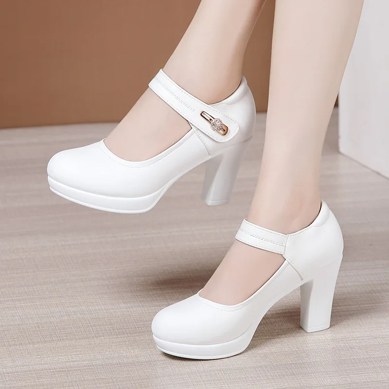 Small Big Size 32-43 Block Heel Platform Wedding Shoes Women Pumps 2022 Spring Rhinestone High Heels Shoes Office Party