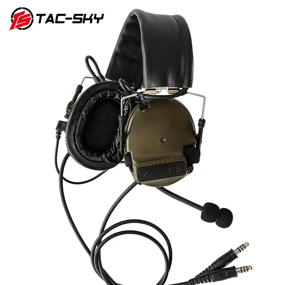TAC-SKY U94 PTT Kenwood plug+COMTAC III double pass silicone earmuff version noise reduction pickup military tactical headset FG
