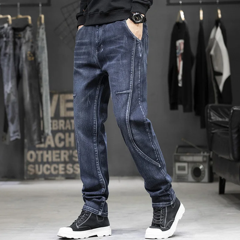 Men's Jeans Harlan Stitching Jeans Loose Hip Hop Baggy Denim Pants Men Cargo Trousers Size 28-44 4