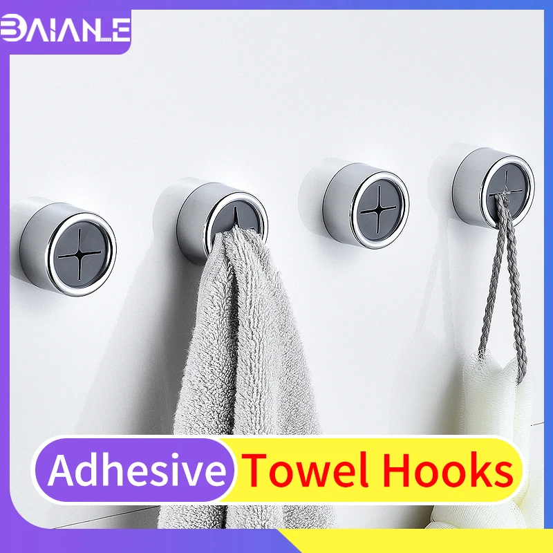 

Robe Hook Self Adhesive Bathroom Hooks for Towels Bag Coat Hanger Wall Mounted Shower Towel Rack Kitchen Cleaning Cloth Holder