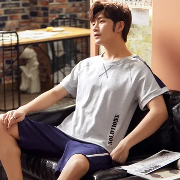 

Korean simple cotton pajamas men's new 2020 summer short sleeve shorts Leisure Sports Home suit
